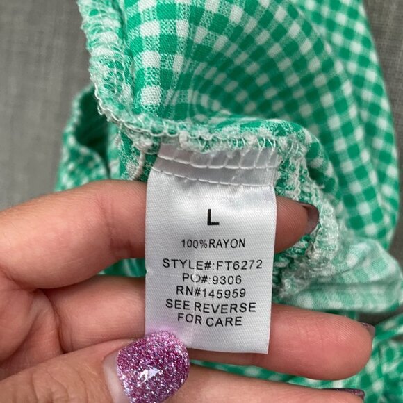 Dress Forum Green Gingham Cropped Tie Front Peplum Top Women's Size Large - Picture 5 of 7